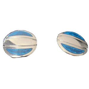 Gazzaz Cufflinks Silver Tone Blue Wedding Tux Vintage
